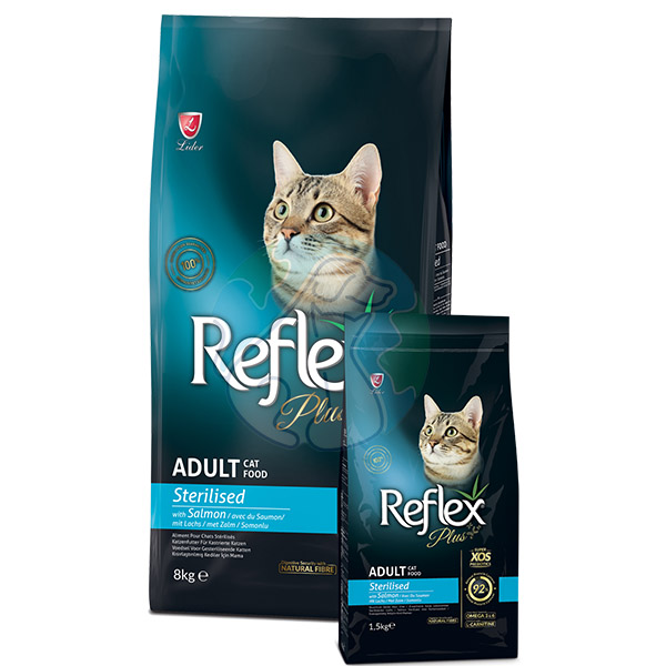 غذای گربه بالغ عقیم شده با طعم سالمون reflex plus 1.5kg